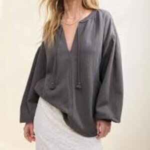 Aerie Easy Street Sweatshirt Shell Grey Size XXS **Oversized** Gauzy Cotton